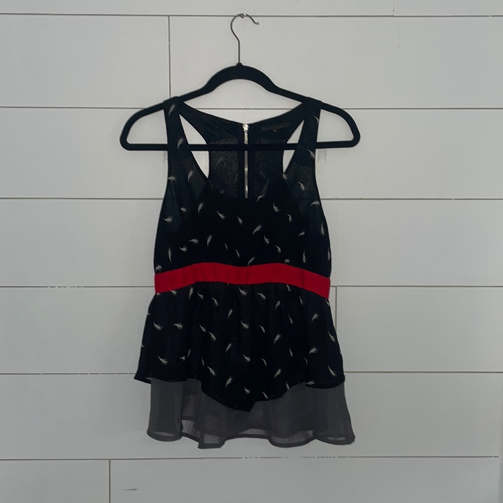 Lucca Couture Patterned Scoop Neck Flow Zip Back Tank Top Black/White/Red #0126
